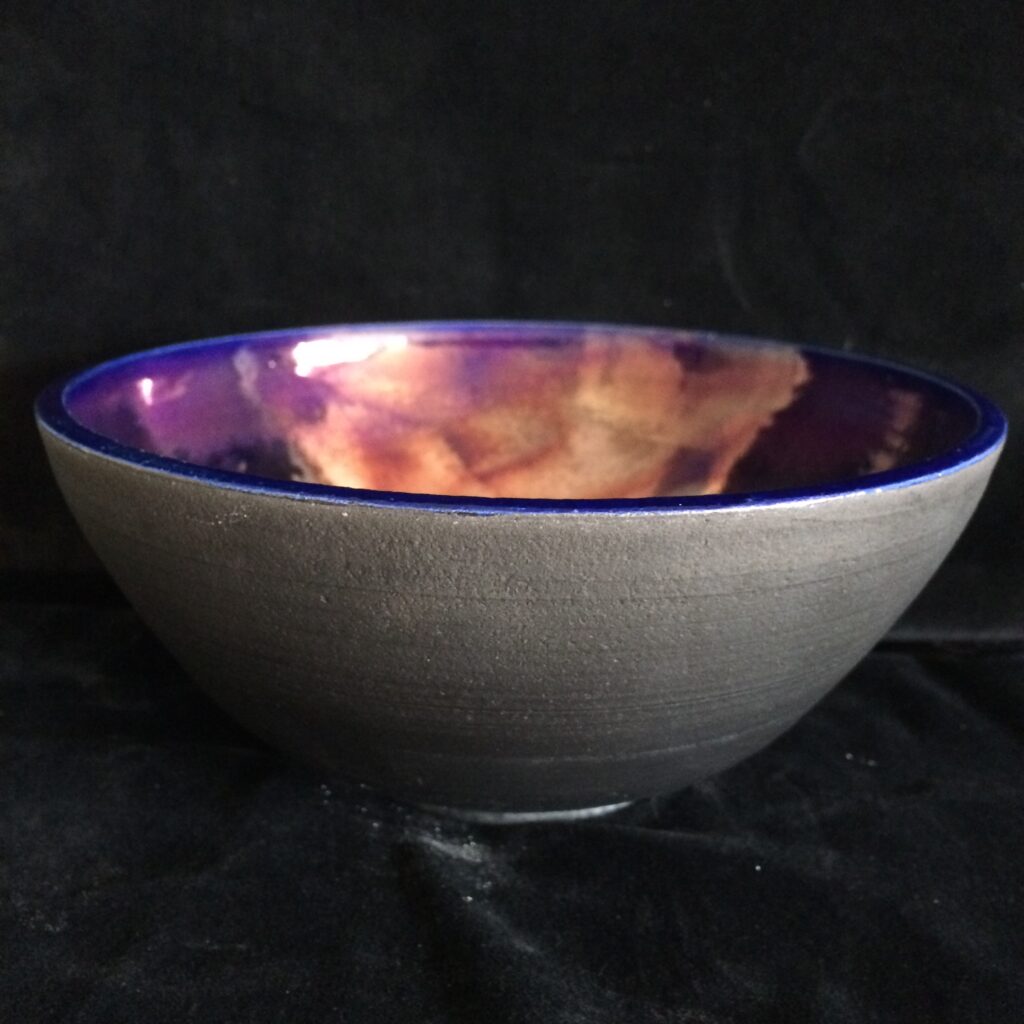Blue copper raku bowl