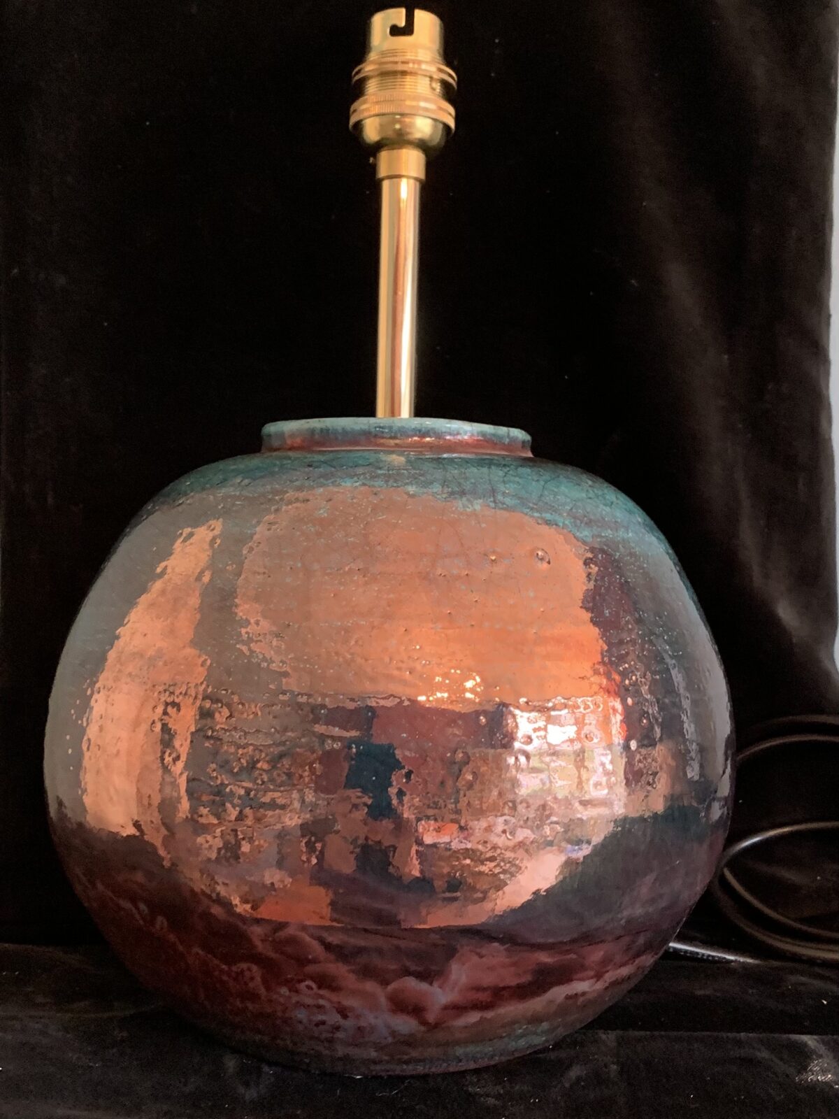 Green copper raku round lamp base