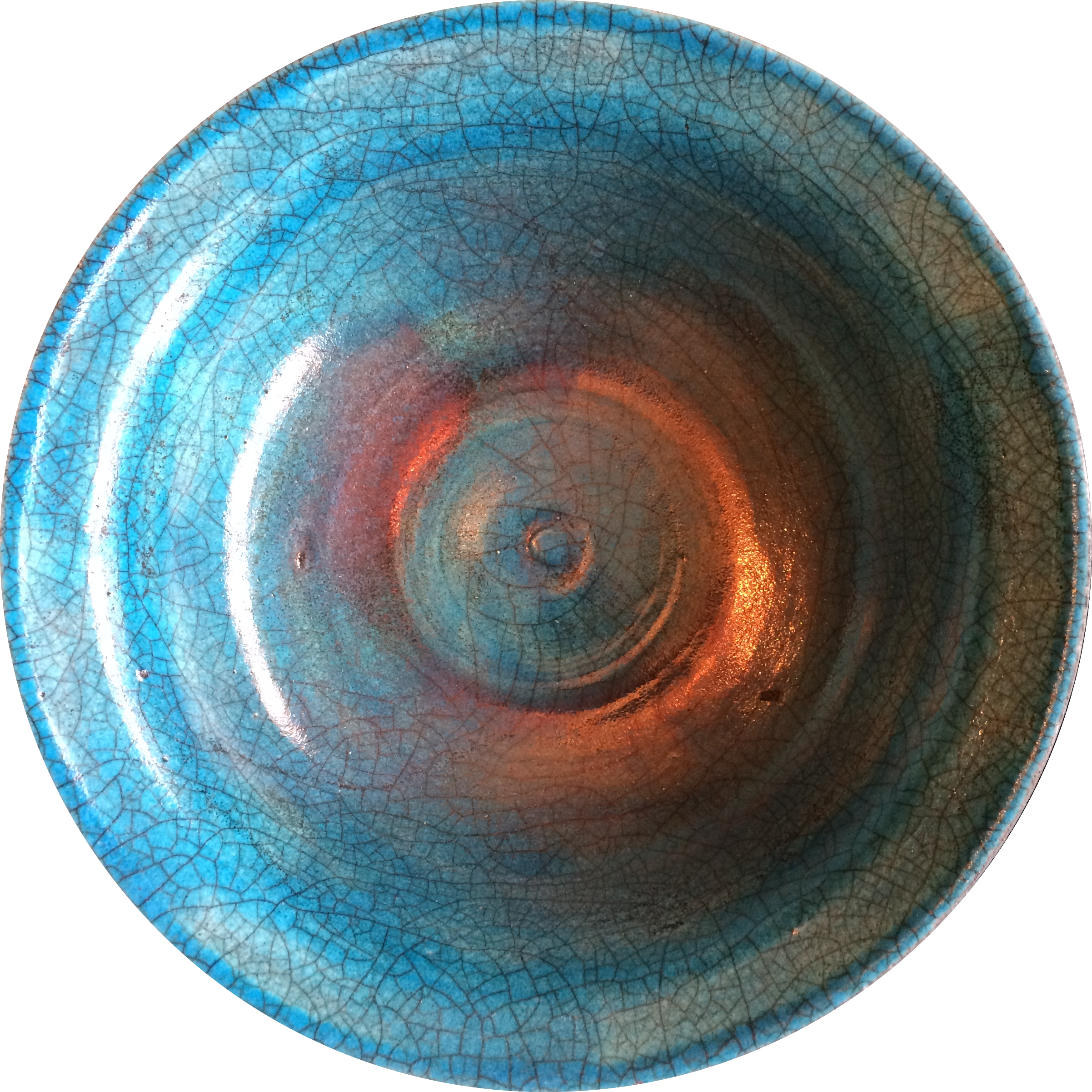 Inside of green and raku copper bowl