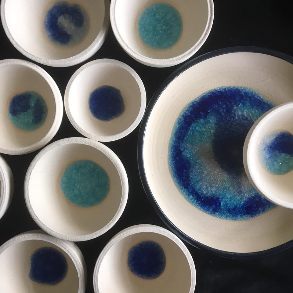 blue glass tapas bowls
