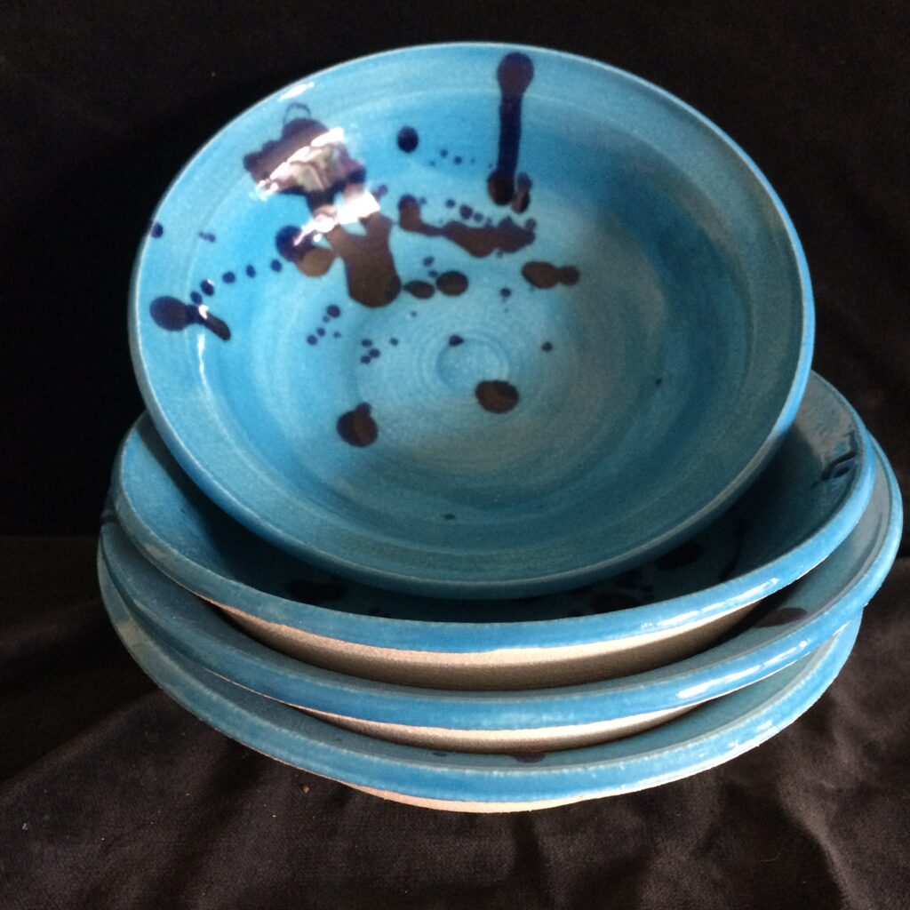 bright blue pasta cereal bowls with splash