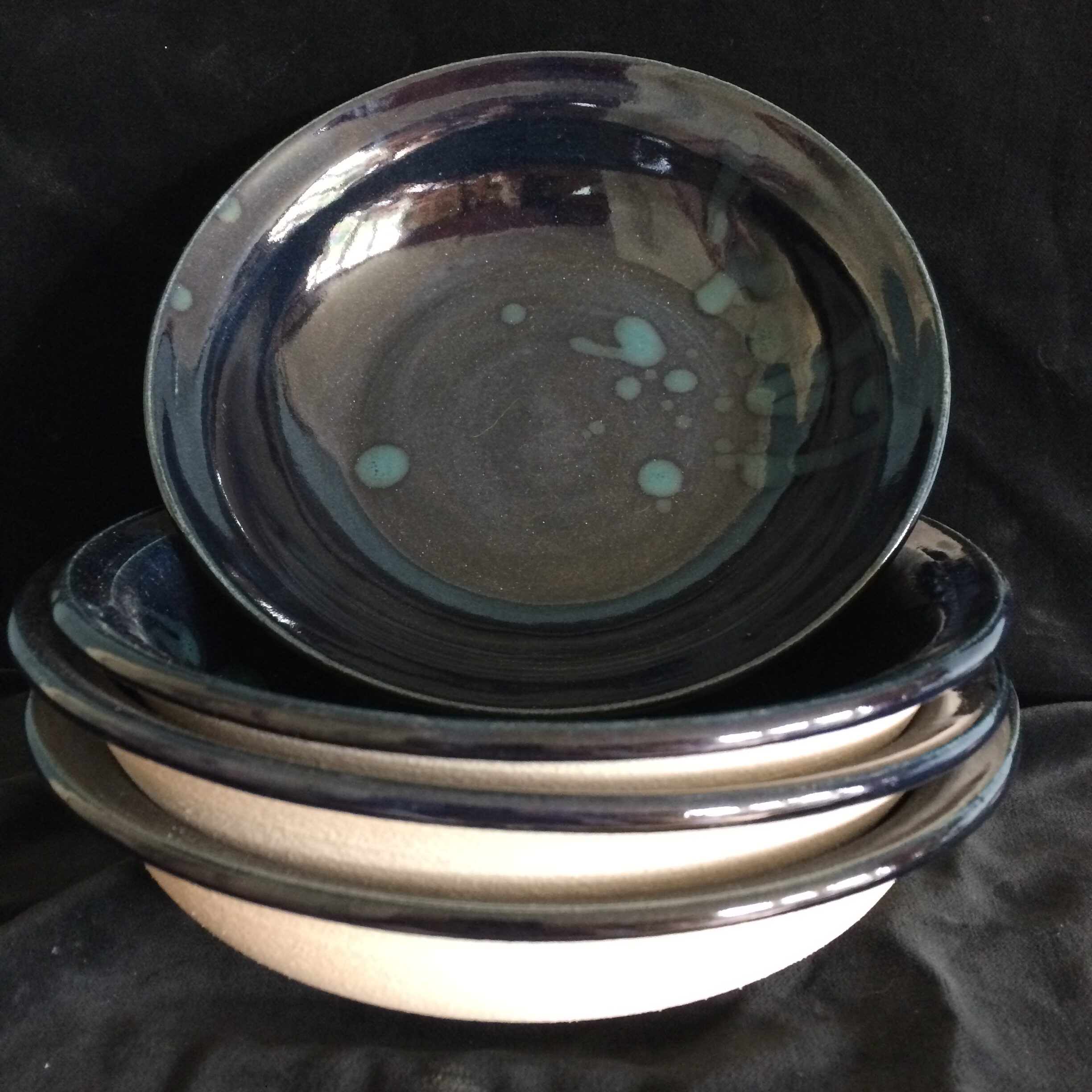 dark blue pasta cereal bowls with splash