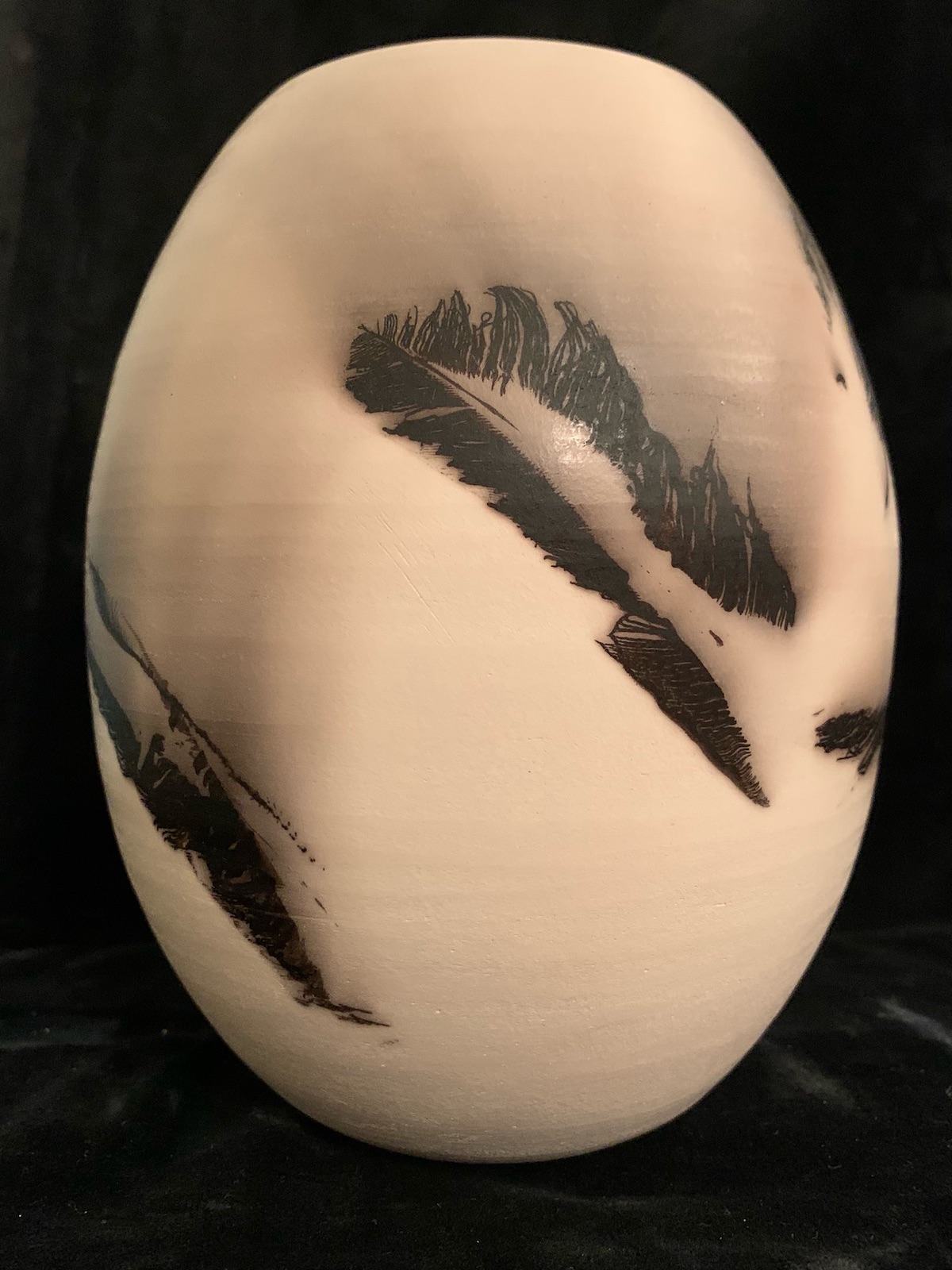 Raku feathers vase