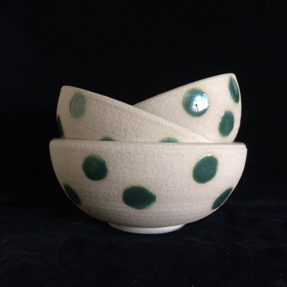 green spotty tapas bowls