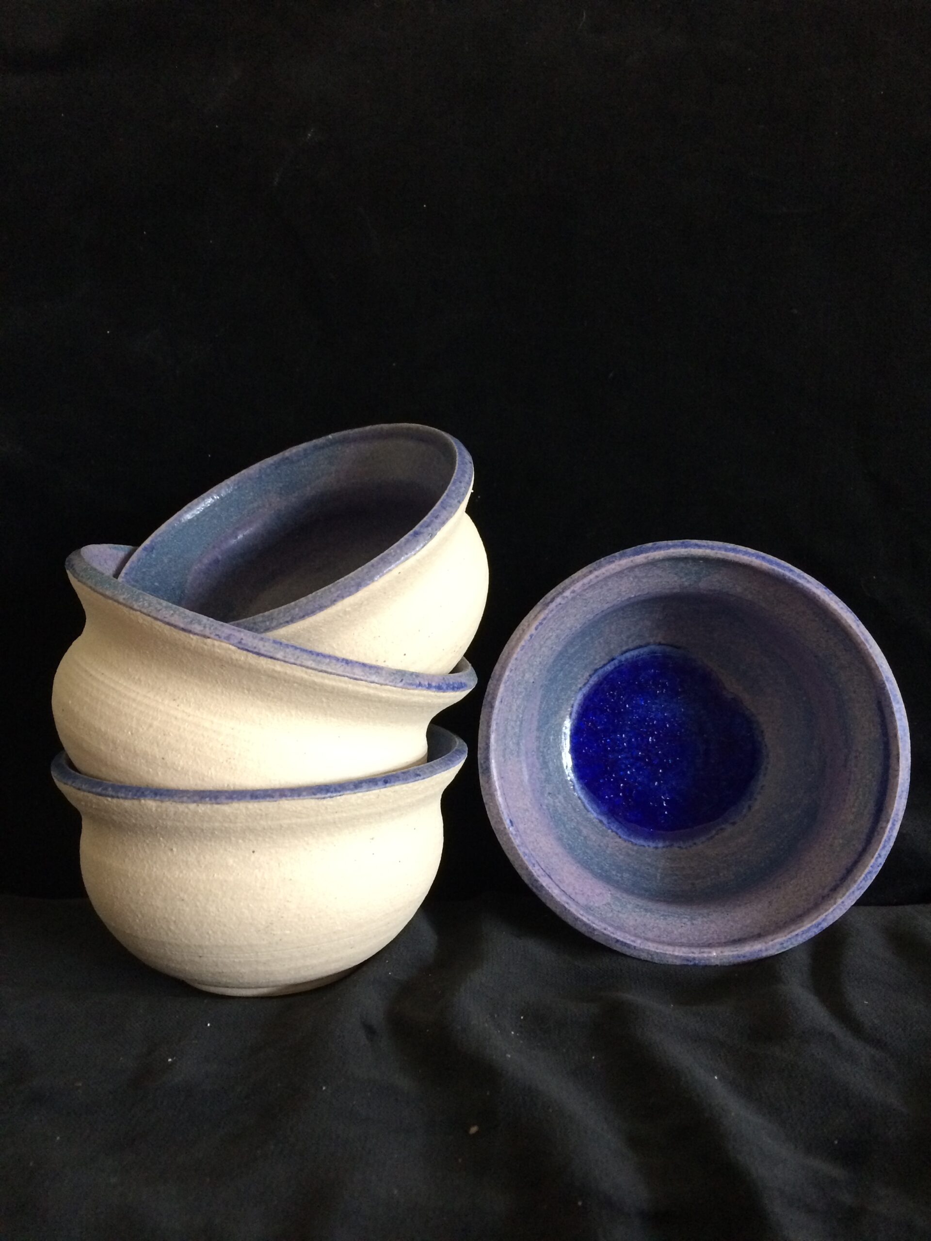 lavender tapas bowls with blue glass